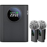 ZERFUN Rechargeable Voice Amplifier Wireless Microphone Dual for Teachers Classroom, Mini Lavalier Lapel Mic Clip Magnetic, Bluetooth Speaker with LED Display for Class, Tour Guide, Coaches, Black