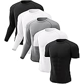 CL convallaria 4 or 5 Pack Mens Compression Shirt Workout Rash Guard Long Short Sleeve Undershirts for Athletic Gym Running