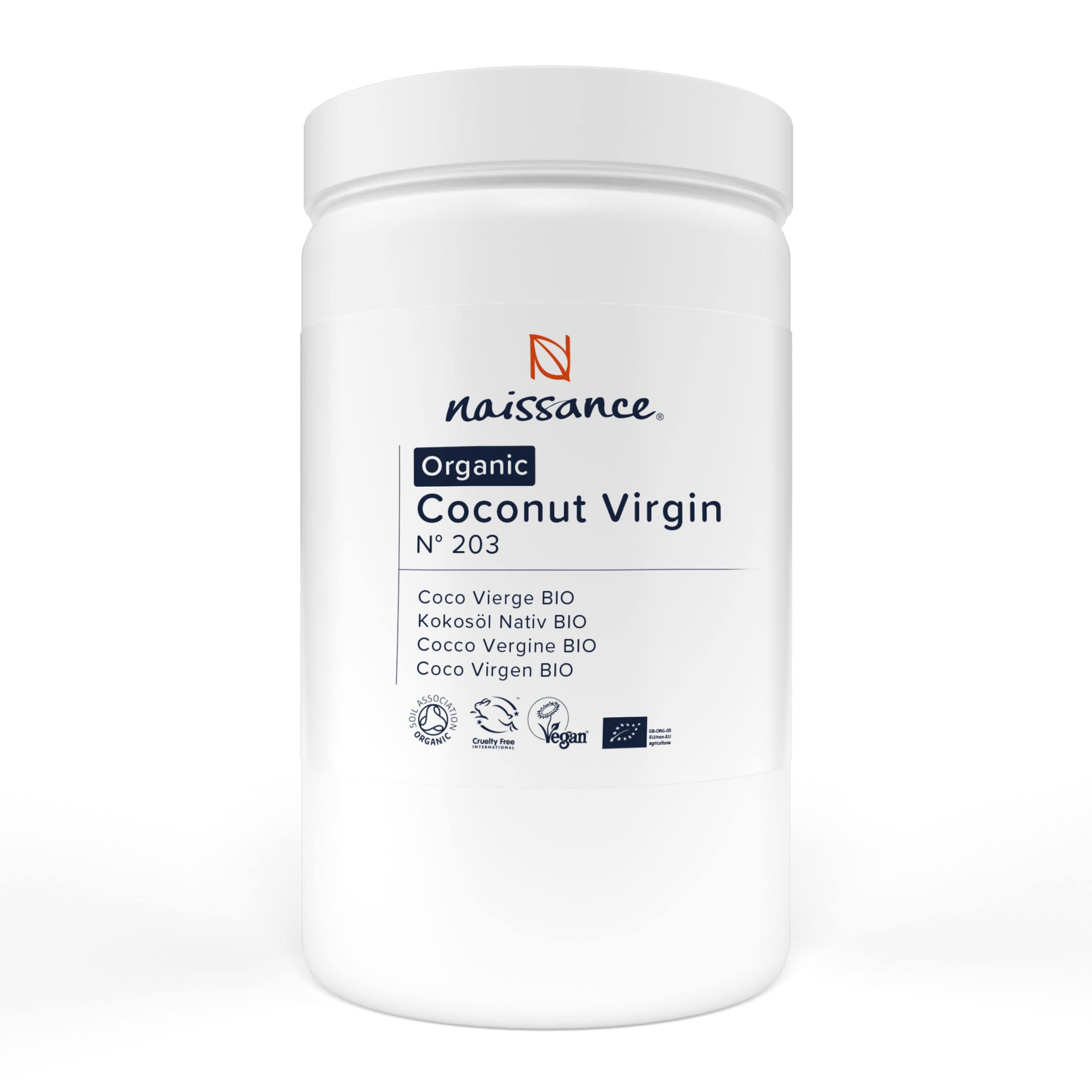 Naissance Organic Virgin Coconut Oil (solid) (no. 203) 1kg - Pure, Natural, Certified Organic & Unrefined - Moisturising & Conditioning - Ideal for DIY Beauty Recipes