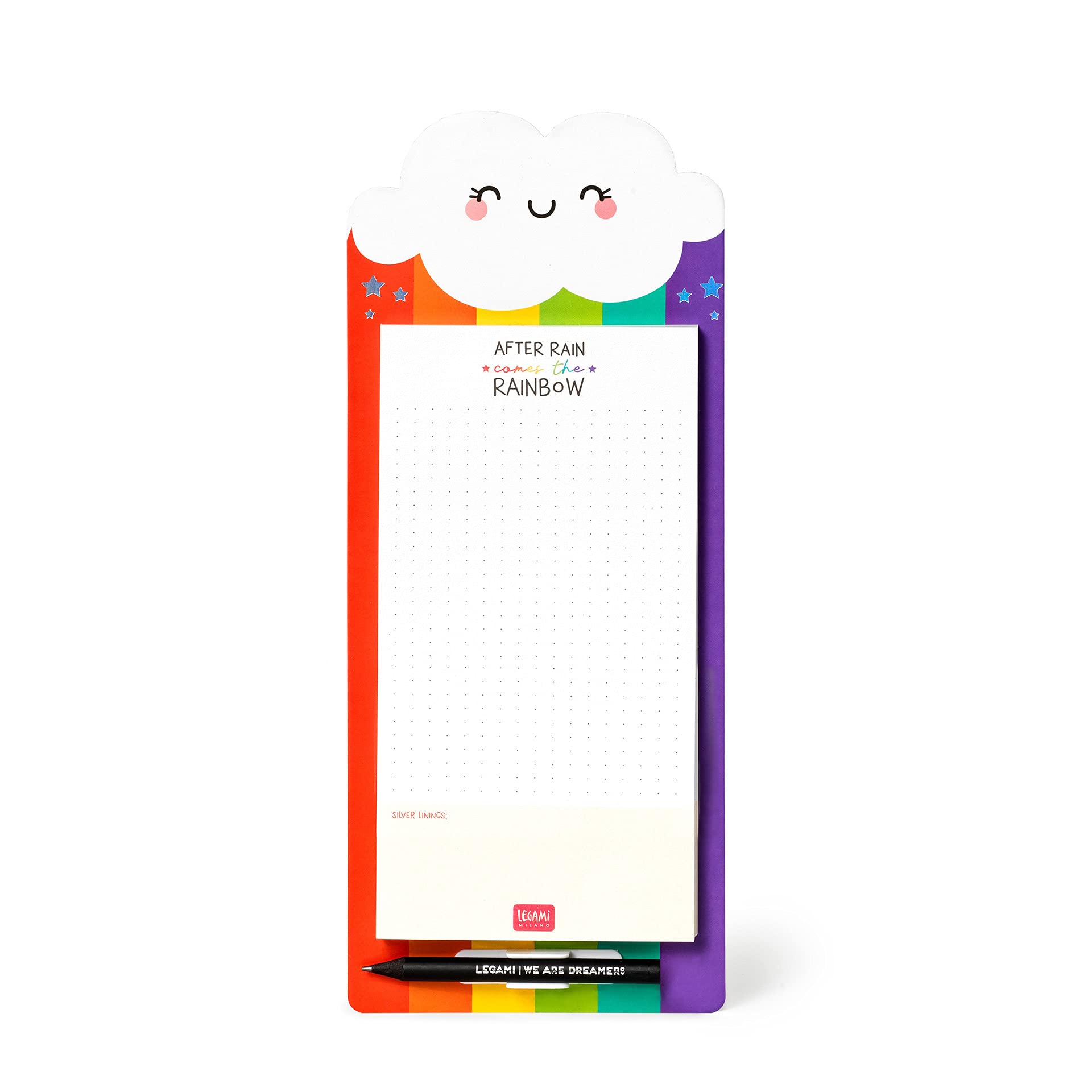 LEGAMI - Don't Forget magnetic notepad, 11 x 26 cm, FSC® certified paper, 80 g/m² paper, hard card holder, magnetic base, rainbow theme, 60 sheets removable