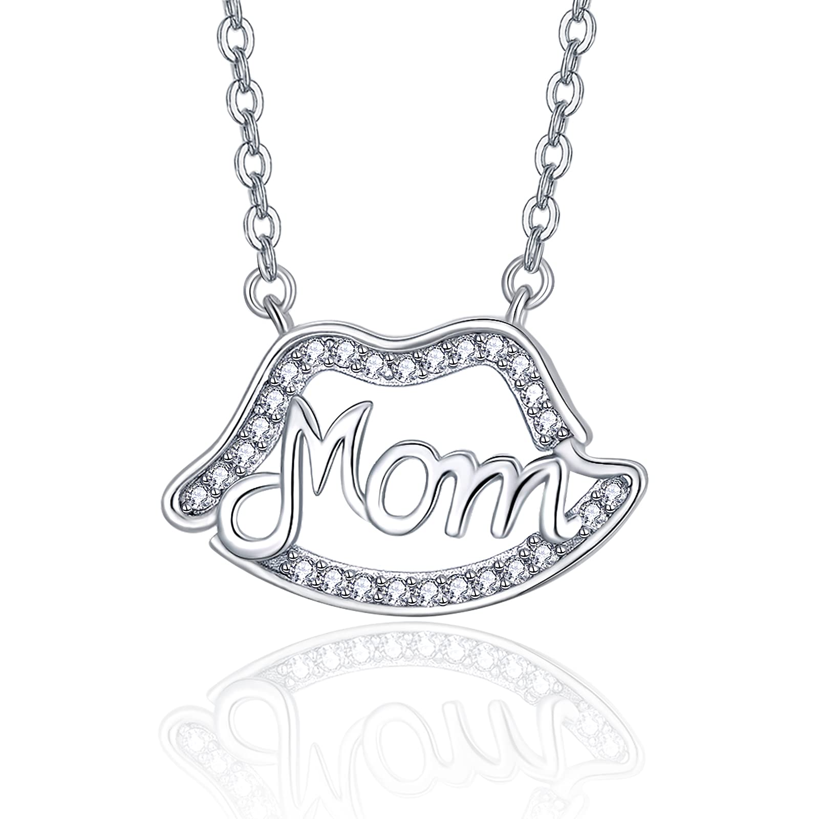 praymos Adjustable Kiss Mom Necklace 925 Sterling Silver for Women Lips Necklace Pendant Kiss Jewelry for Mother Birthday Childbirth Thanksgiving Christmas Gift