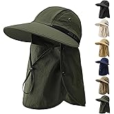 Peicees Wide Brim Fishing Hat with Neck Flap for Men Women UV Sun Protection Safari Hat with Face Cover Summer UPF50+