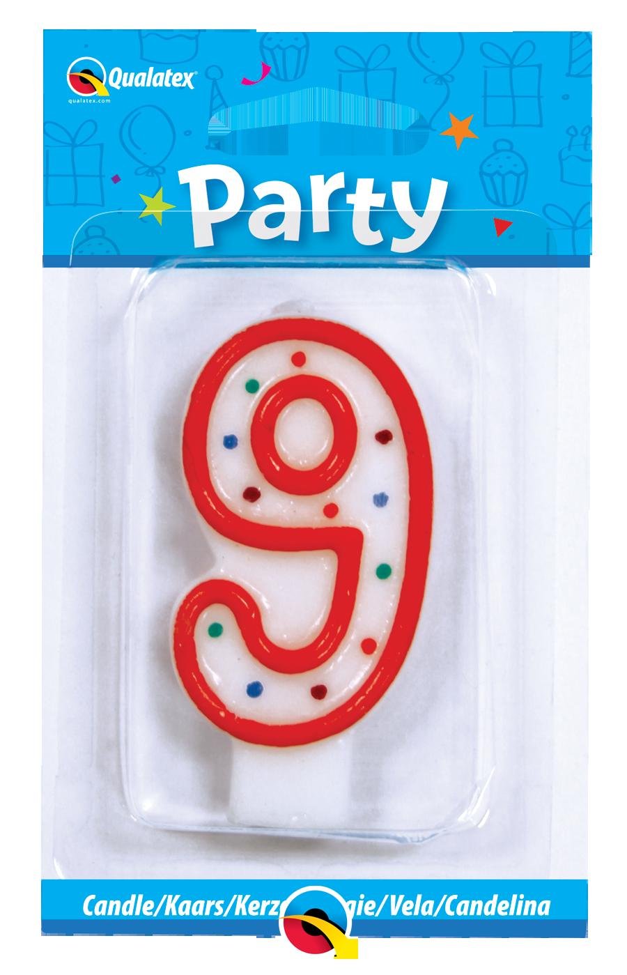 Qualatex Candle Age 9, 9th Birthday Candle, Birthday Cake Candle Age 9 Ninth Birthday Candle, 26833, Multi-Colour