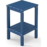 GREENVINES HDPE Tall Outdoor Side Table w/ 2-Tier Storage Shelf, Blue | 23.4&rsquo;&rsquo; High | 14&rsquo;&rsquo; x 13&rsquo;&rsquo; Tabletop | All Weather | Low Maintenance for Porch Backyard &amp; Patio Furniture