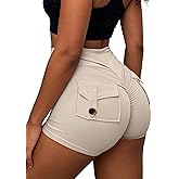 Avanova Women Booty Shorts with Pockets Scrunch Butt Lifting Yoga Workout Gym Biker Cargo Shorts