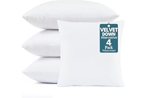 Throw Pillow Inserts Pack of 4 White - 18 x 18 Inches Velvet Pillows for Sofa, Couch and Bed - Indoor Decorative Pillows