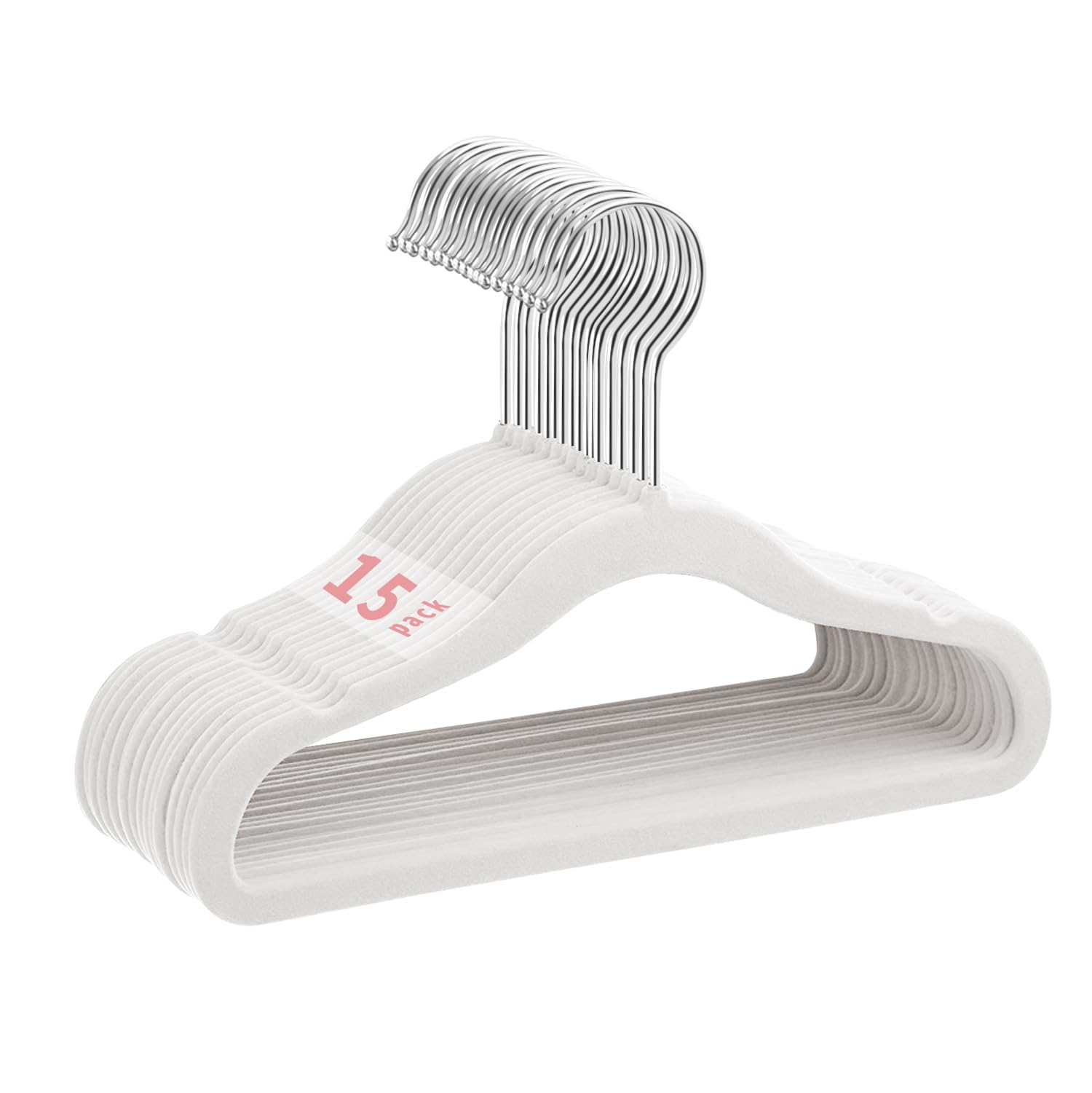 MangoKit Non-Slip Baby Velvet Hangers, Infant and Toddler Coat Hangers, Ultra-Slim Space Saving Kids Hanger, 360 Degree Rotatory Hook Sturdy Baby Clothes Hanger 15 Pack(28cm, White)