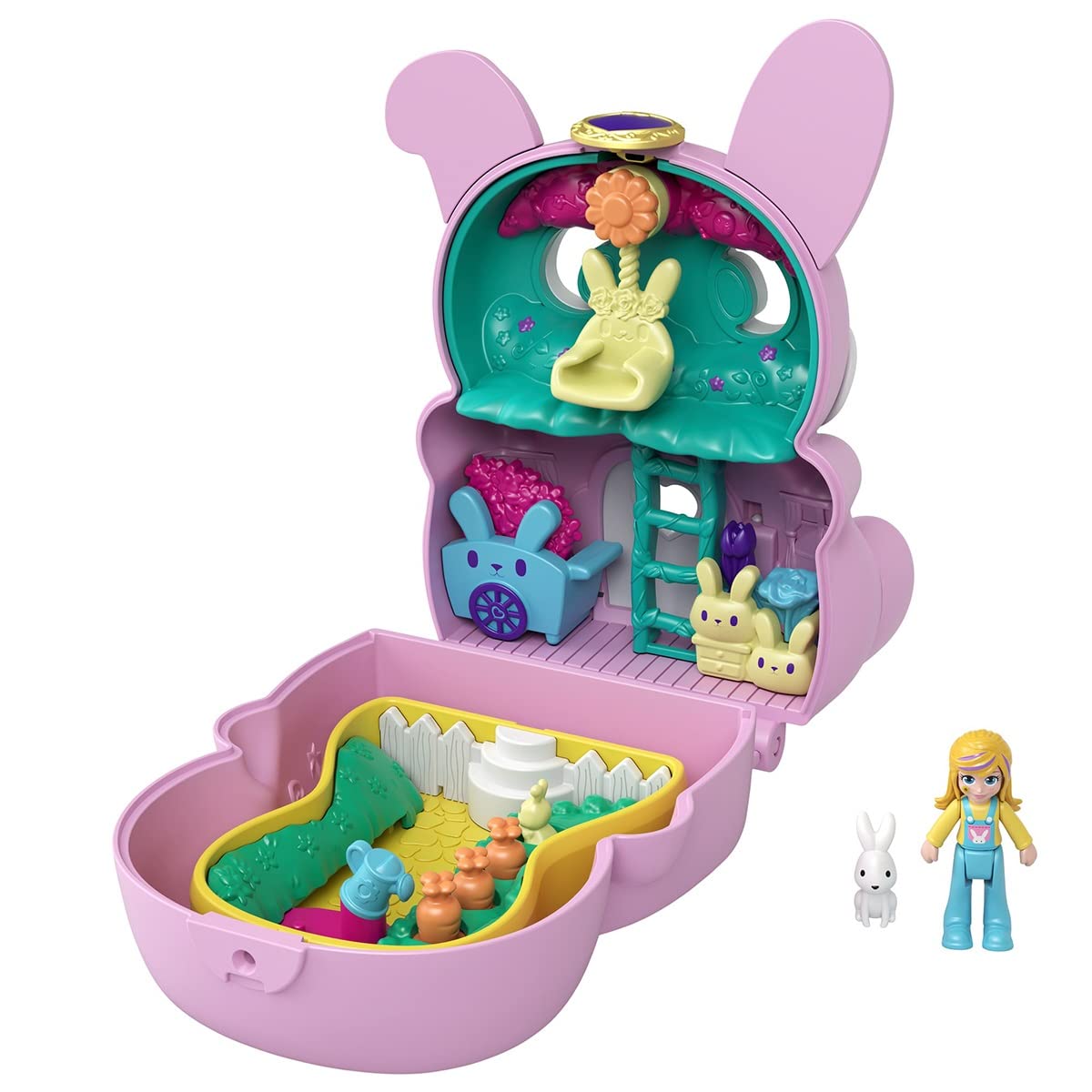 Polly Pocket GTM60​ Flip & Find Bunny Compact, Flip Feature Creates Dual Play Surfaces, Micro Polly Doll, Great Gift for Ages 4 Years Old & Up, Multicolor, 20.1 cm*5.0 cm*7.7 cm