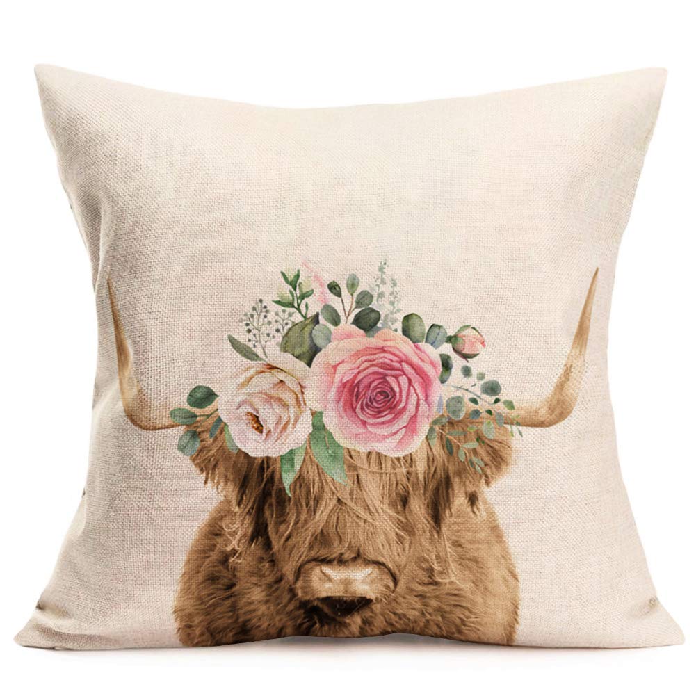 Download Buy Asamour Animal Flowers Throw Pillow Covers Adorable Bos Grunniens With Beautiful Floral Leaves Cotton Linen Farmhouse Decorative Cushion Cover 18 X18 Square Accent Pillow Cases For Sofa Couch Online At Low Prices