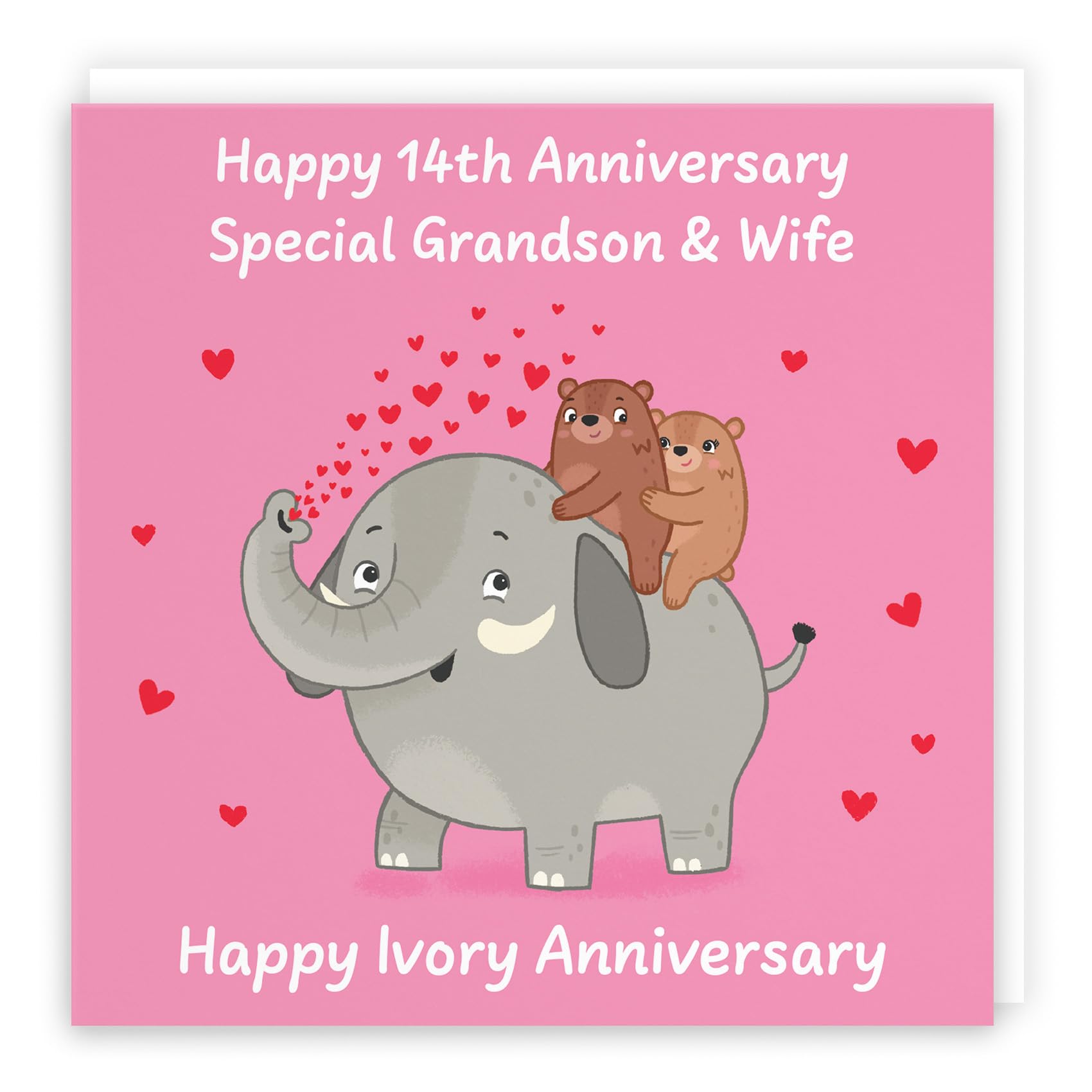 Hunts England - Grandson And Wife 14th Anniversary Card - Ivory Anniversary - 14 Years - Cute Fun Bears Card - Love Story Collection