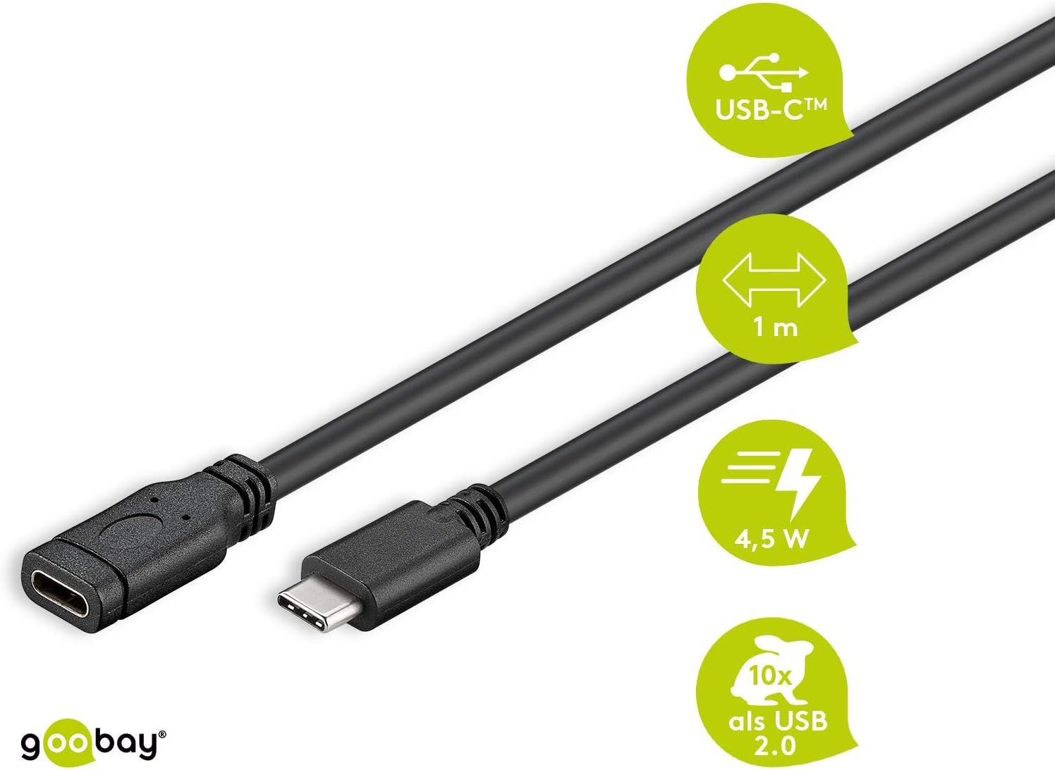 goobay 45393 USB-C Extension Cable USB 3.1 Generation 1, Black, USB-C Male to USB-C Female, 1 m Length - Image 3