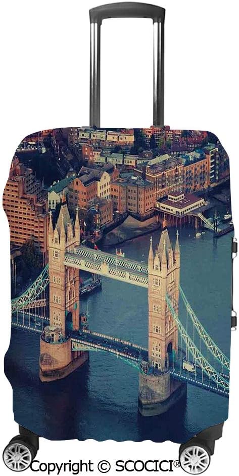 SCOCICI Luggage Bag Cover London Aerial View with Tower Bridge at Sunset Internatinal Big Old UK British River Elastic Suitcase Protective Cover Travel Luggage Case Cover