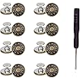8 Sets Replacement Jean Buttons,No Sew Removable Metal Button for Jeans,17mm Button Repair Kit with Screwdriver in Plastic Storage Box.Fit for Any Cowboy Clothing,Jackets,Pants