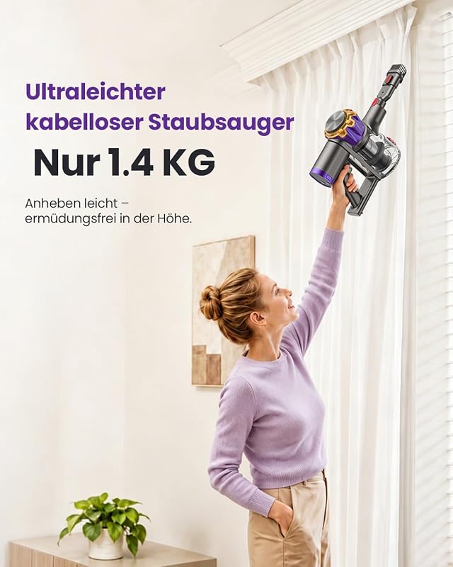 V18PRO Akku Staubsauger Kabellos mit Klapprohr, 50kPa/650W/50Min
