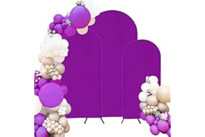 FIVENL Spandex Fitted Wedding Arch Cover Set of 3 Purple Arch Backdrop Cover, Round Top Chiara Backdrop Stand Covers for Wedding Birthday Party Baby Shower Banquet Arch Decoration (Purple, 6FT,6.6FT,7.2FT)