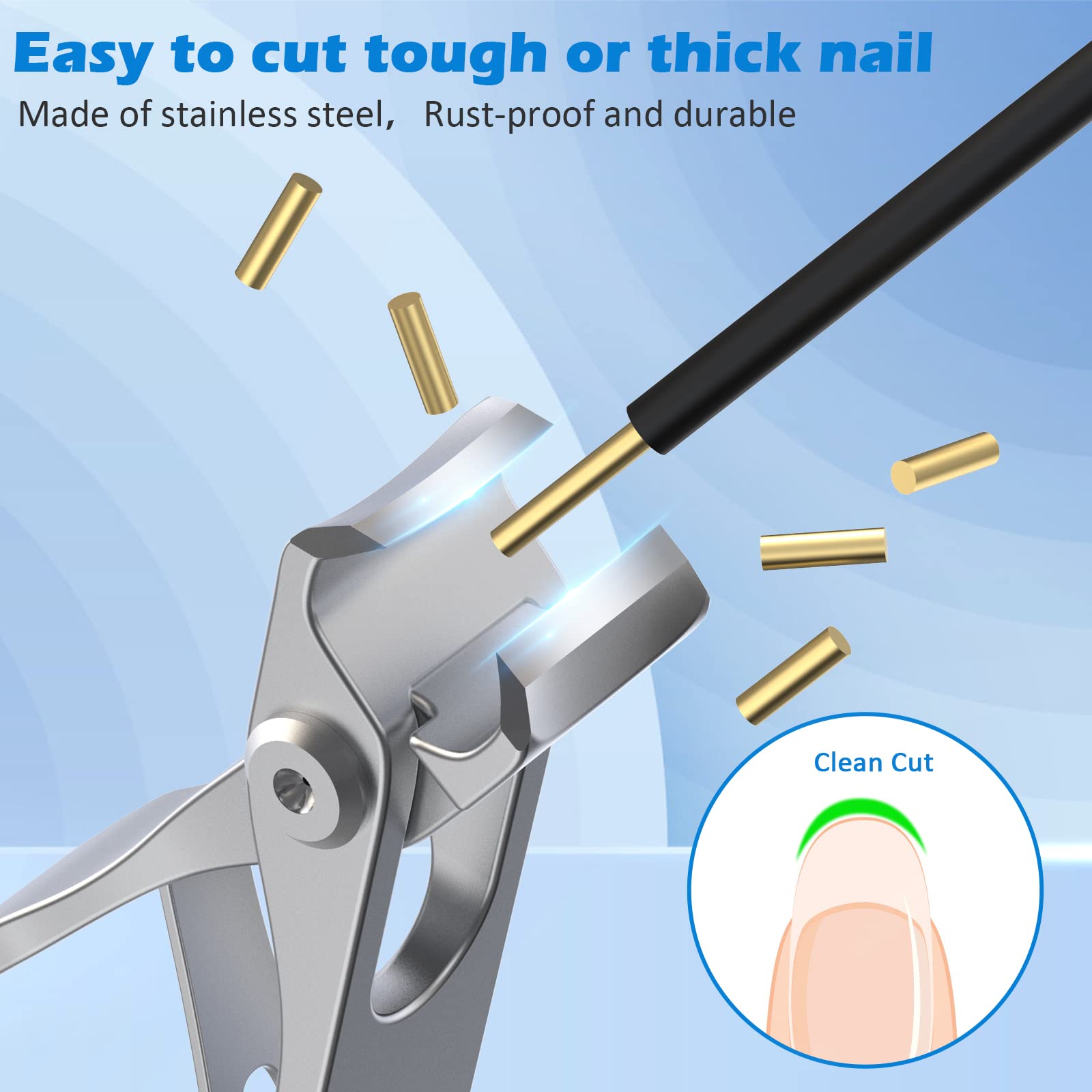 3pcs Nail Clippers Set, GLAMFIELDS Extra Long Slanted Edge Fingernail Clipper Leather Case Packed Good Gift, 17mm Ultra Wide Jaw Opening Nail Cutter Toenail Clippers for Men Women Seniors Thick Nails - Image 5