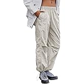 Yousify Womens Baggy Parachute Pants Wide Leg Elastic Waisted Contrast Track Pants Y2K Hiking Jogger Sweatpants with Pockets