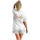 Jecery Bridal Party Pajamas Set for Bride & Bridesmaids, Satin Pjs Set with Hair Band Wedding Morning Sleepwear Gifts