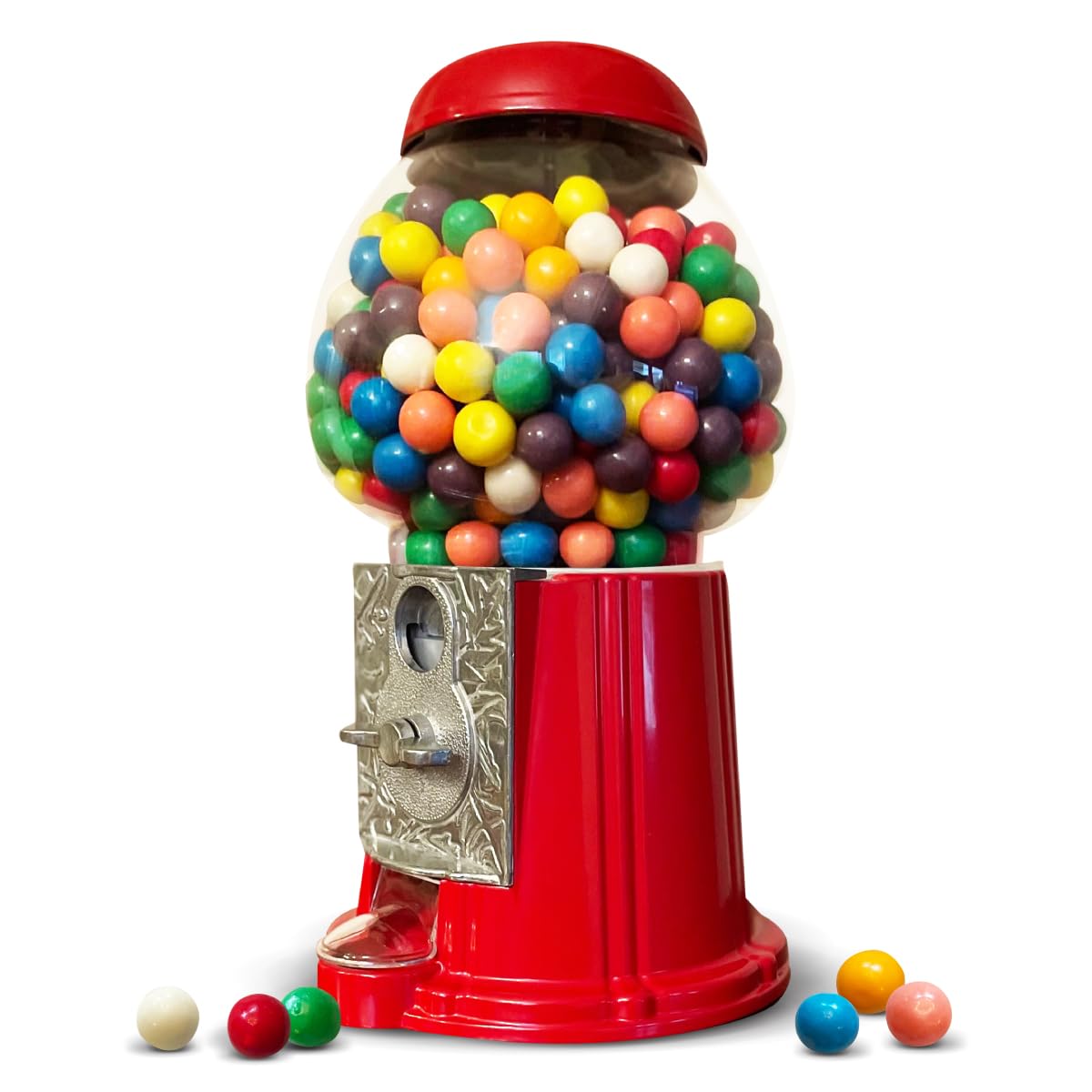 American Gumball Company - Metal 11-Inch Retro Style Red Gumball Machine, Made For 0.62 Inch Gumballs, Candy or Nuts, Accepts Any US Coin