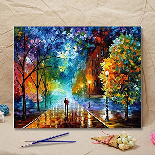 Geboor Diy Oil Painting Drawing with Brushes Paint, Paint by Number Kit for Adults Rainy Night Decoration 40x50CM