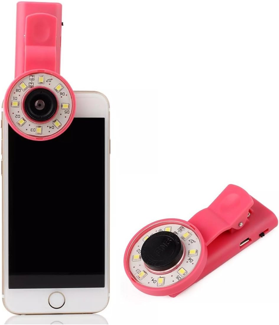 Mini Selfie Fill Light AiSpeed Portable Spot Round Ring Spotlight Clip Phone Flash 9 LEDS Night Flashlight for Any Cell Tablet Apple iPhone 6s56 Plus-Pink