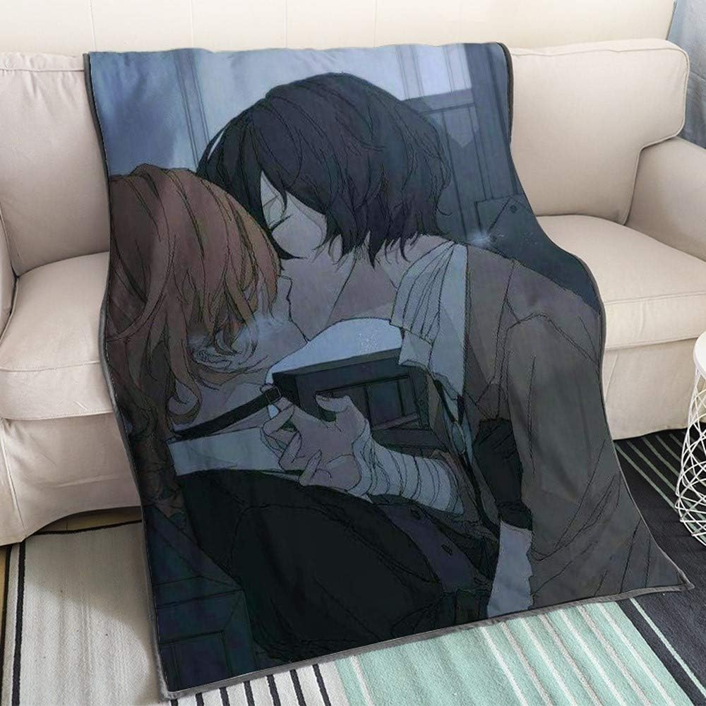 QTRT Bungou Stray Dogs - Nakahara Chuya And Dazai Osamu Have A Kiss 3D Printed Blanket Cartoon Anime Characters Soft Plush Flannel Blanket Quilt Anime Fans Otaku Gift Bedding