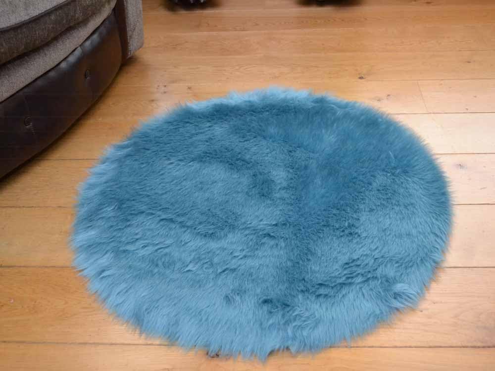 Faux Fur Soft Duck Egg Circular Sheepskin Style Rug 68cm Diameter