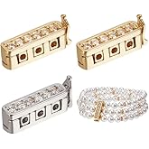 GOMAKERER 4 Pcs 2 Colors Brass Zirconia Layering Clasps 3-Strand Clasp Connectors Rectangle Rhinestone Layered Clasp Necklace Separator for Jewelry Bracelet Making Golden Platinum