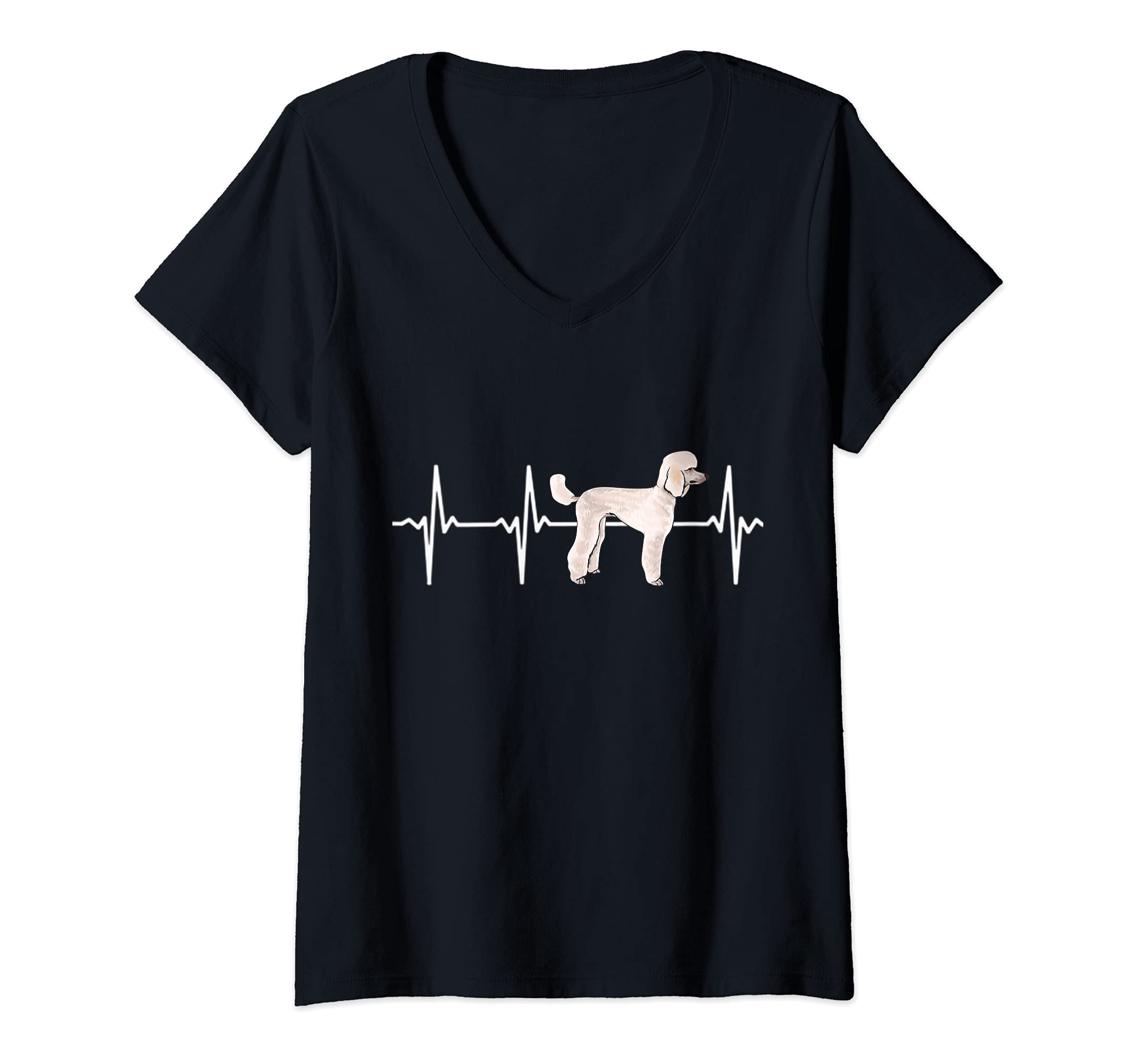 Womens Poodle Heartbeat Love My Dog V-Neck T-Shirt