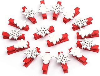 ABSOFINE 50 Stück Schneeflocke Holzklammern Rot Weihnachtsbaum Wäscheklammer Holz klein Dekoklammern für Namensschilder Foto Holzklammern Basteln, Weihnachts Dekoration