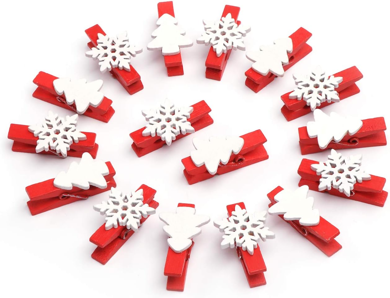 ABSOFINE 50 Stück Schneeflocke Holzklammern Rot Weihnachtsbaum Wäscheklammer Holz klein Dekoklammern für Namensschilder Foto Holzklammern Basteln, Weihnachts Dekoration