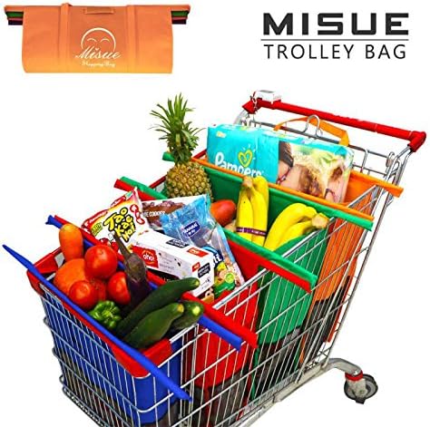 Misue Shopping Cart Trolley Bags -4 Reusable Grocery Bags - Easy to Use and Heavy Duty - Variety of Colors and Sizes- Detachable,Foldable &amp; Reusable