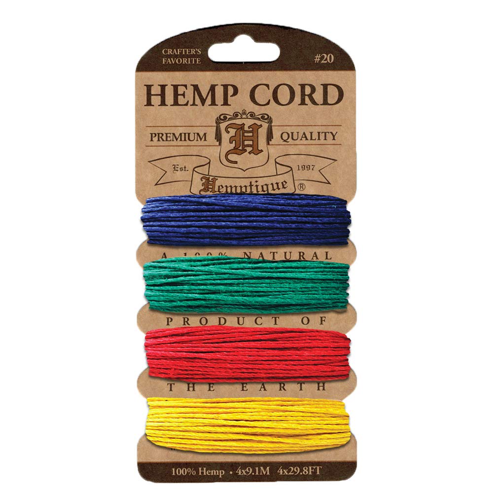 Hemptique Hemp Cord 4 Color Cards - Made with Love - Crafter’s No. 1 Choice – Eco Friendly – Plant Hanger - Scrapbooking – Gardening – Macramé – Home Décor (Topaz Pack)