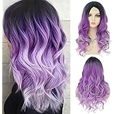 Dai Cloud Ombre Purple Wigs for Women Dark Roots Long Curly Wave Wigs Middle Part Synthetic Halloween Party Wigs