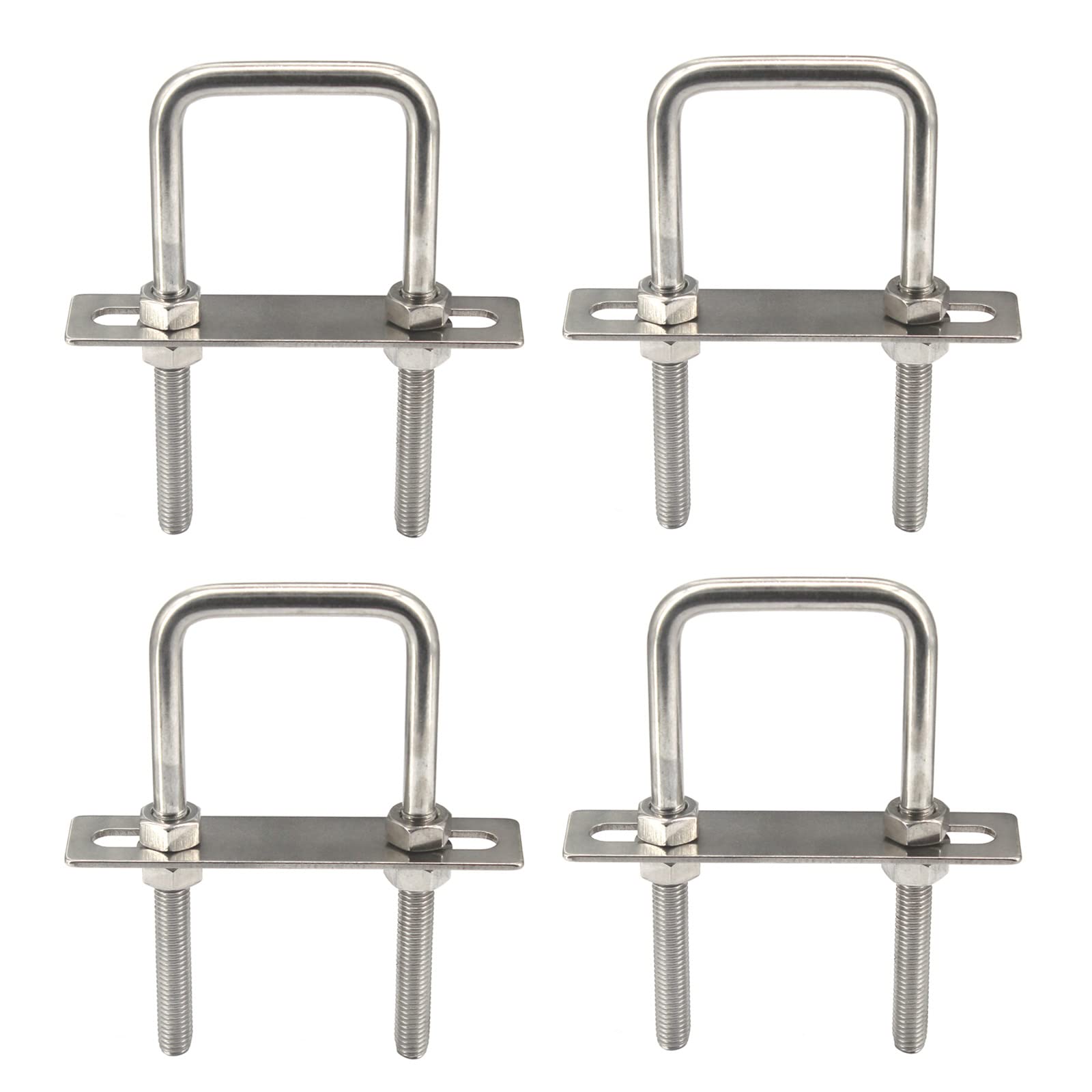 M6x60x85mm 304 Stainless Steel Square U Bolts with Hex Nuts,Frame Plate,Round Washers (4 Pieces)