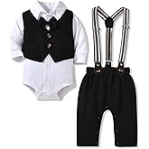Aalizzwell Baby Boys Gentleman Outfit 3 Piece Formal Suit Set with Snaps