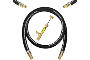 KLENZMATE 2026 Upgraded 1/2" HVAC Vacuum Hose Evacuation Kit, 6 Feet, 3/8" to 3/8" Fittings, 1/4" and 5/16" Valve Core Removal Tool, High-Flow Refrigerant Hose, Faster HVAC Evacuation and Recovery, Black