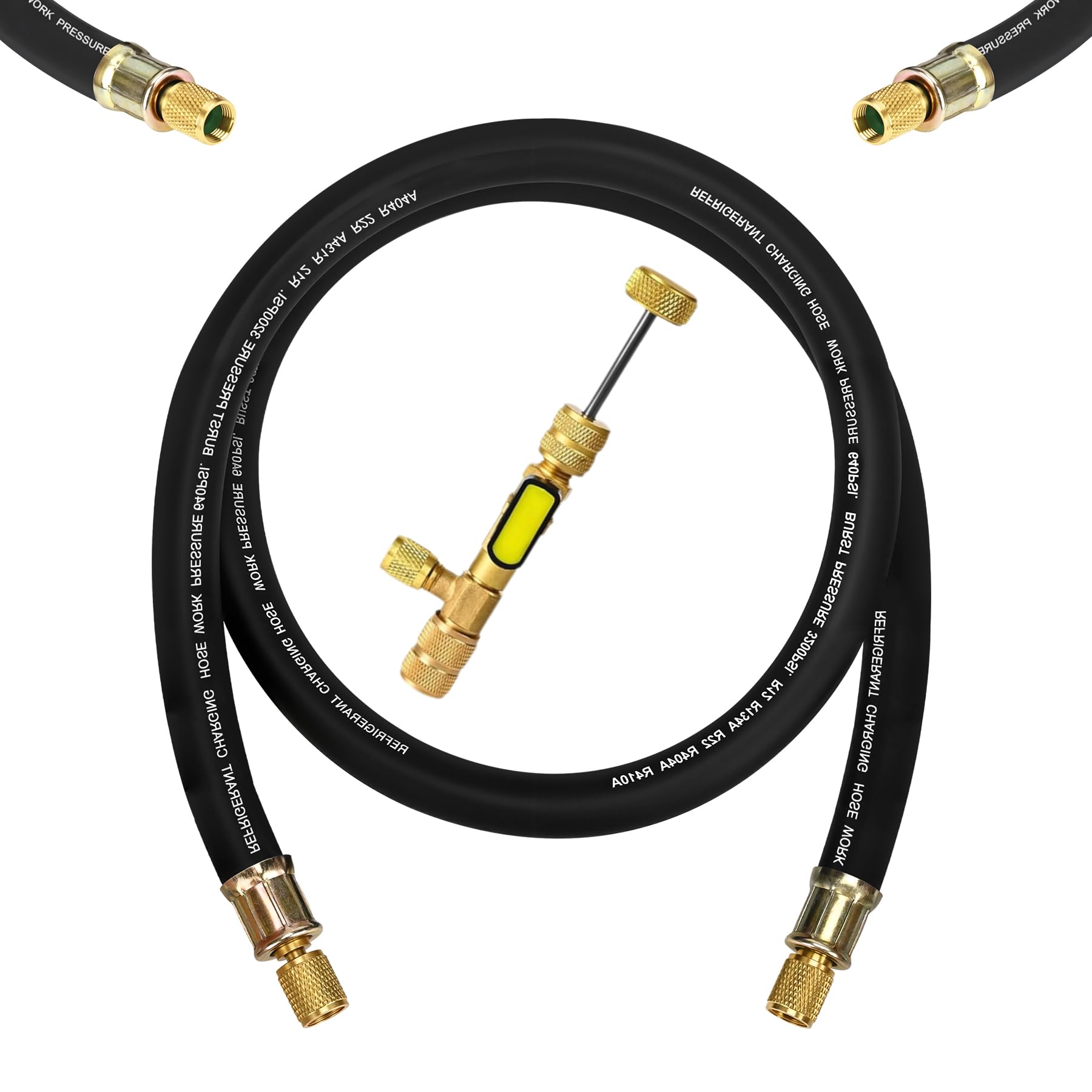 Photo 1 of 2026 Upgraded 1/2" HVAC Vacuum Hose Evacuation Kit, 6 Feet, 3/8" to 3/8" Fittings, 1/4" and 5/16" Valve Core Removal Tool, High-Flow Refrigerant Hose, Faster HVAC Evacuation and Recovery, Black
