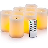 Enpornk Flameless Flickering LED Candles 3" X 4" with 10-Key Remote Control Timer Classic Pillar Optical Fiber Wick Real Wax Battery Operated Candles, Ivory Color, Set of 6