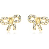 SLUYNZ 925 Sterling Silver CZ Bow Stud Earrings for Women Teens Small Bowknot Stud Earrings