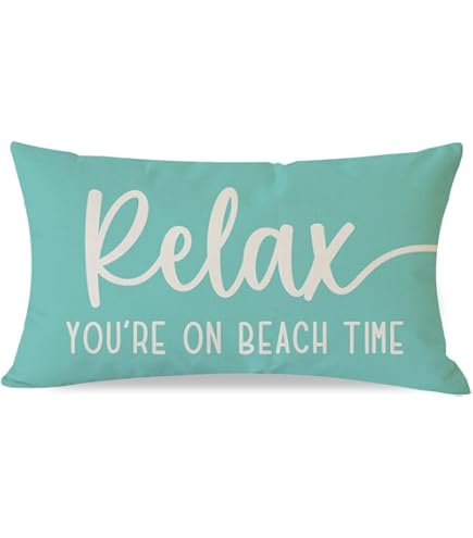 Ramirar Watercolor Blue Oar Decorative Pillow Cover - 12x20 Inch Lumbar Throw, Lake Time Quote, Cotton Linen