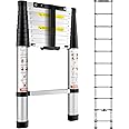VEVOR Telescoping Ladder, 10.5 FT Aluminum One-button Retraction Collapsible Extension Ladder, 375 LBS Capacity with Non-slip Feet, Portable Multi-purpose Compact Ladder for Home, RV, Loft, ANSI Liste