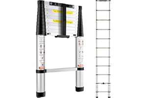 VEVOR Telescoping Ladder, 10.5 FT Aluminum One-button Retraction Collapsible Extension Ladder, 375 LBS Capacity with Non-slip Feet, Portable Multi-purpose Compact Ladder for Home, RV, Loft, ANSI Liste