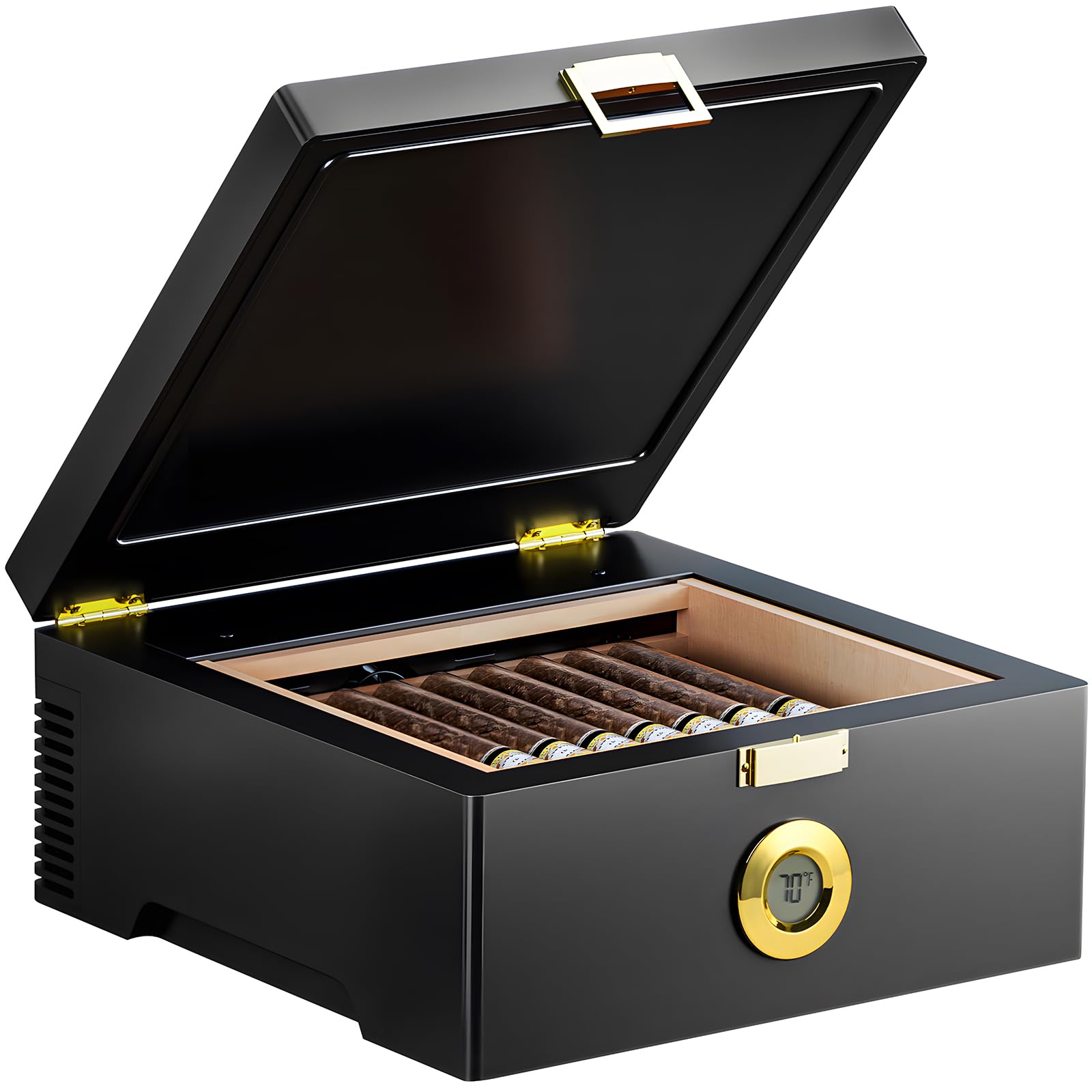 Photo 1 of KingChii Electric Temperature Control Cigar Humidor Box (64°F-74°F), Bulid-in Fan for 360° Air Circulation,With Spanish Cedar Wood & Thermometer, Type C & Plug Cable, Gifts for Men (20-30 Cigars)