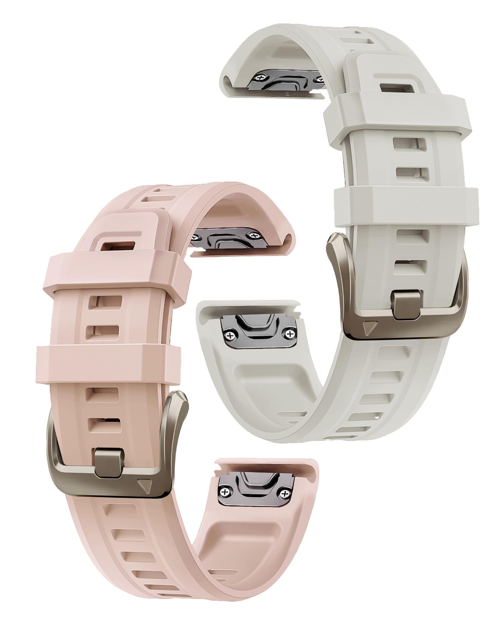 OUTVI Watch Band for Garmin Fenix 5S 6S 7S Pro Solar Silicone Light Gold Buckle Quick Fit 20mm Bands Replacement for Garmin Epix Pro Gen 2 42mm Descent Mk2S/3/3i Women Tan Dust Rose Fog Grey