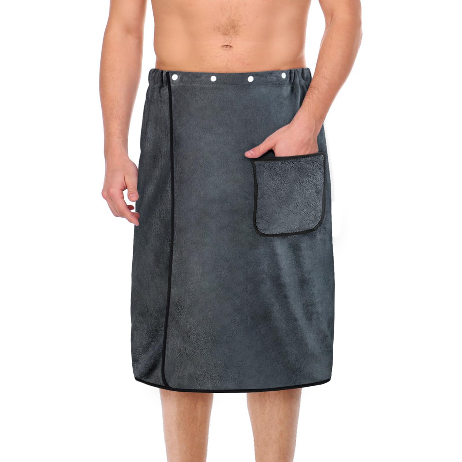 Aomig Men's Coral Fleece Bath Skirt, Adjustable Thickened Towel Wrap for Spa Sauna Beach (80x150cm)