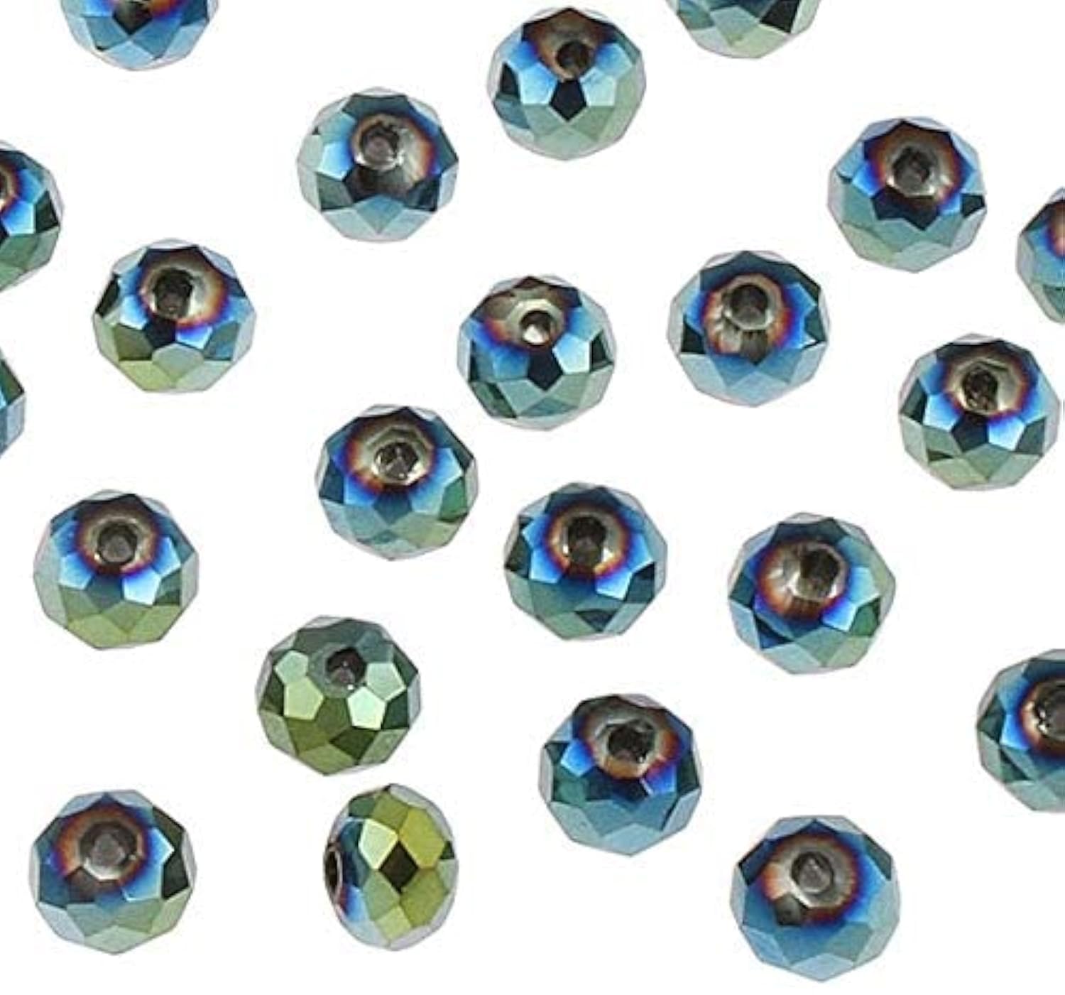 Czech Crystal Glass Beads, CZ Bohemian Faceted Rondelle Glass Beads, 4/6/8/10 mm, Choice of Colours (Fire-Polished Metallic Blue, 10 x 8 mm)