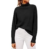 Yousify Womens Ribbed Mock Neck Batwing Sleeve Sweater Loose Knitted Pullover Sweaters Jumper Tops