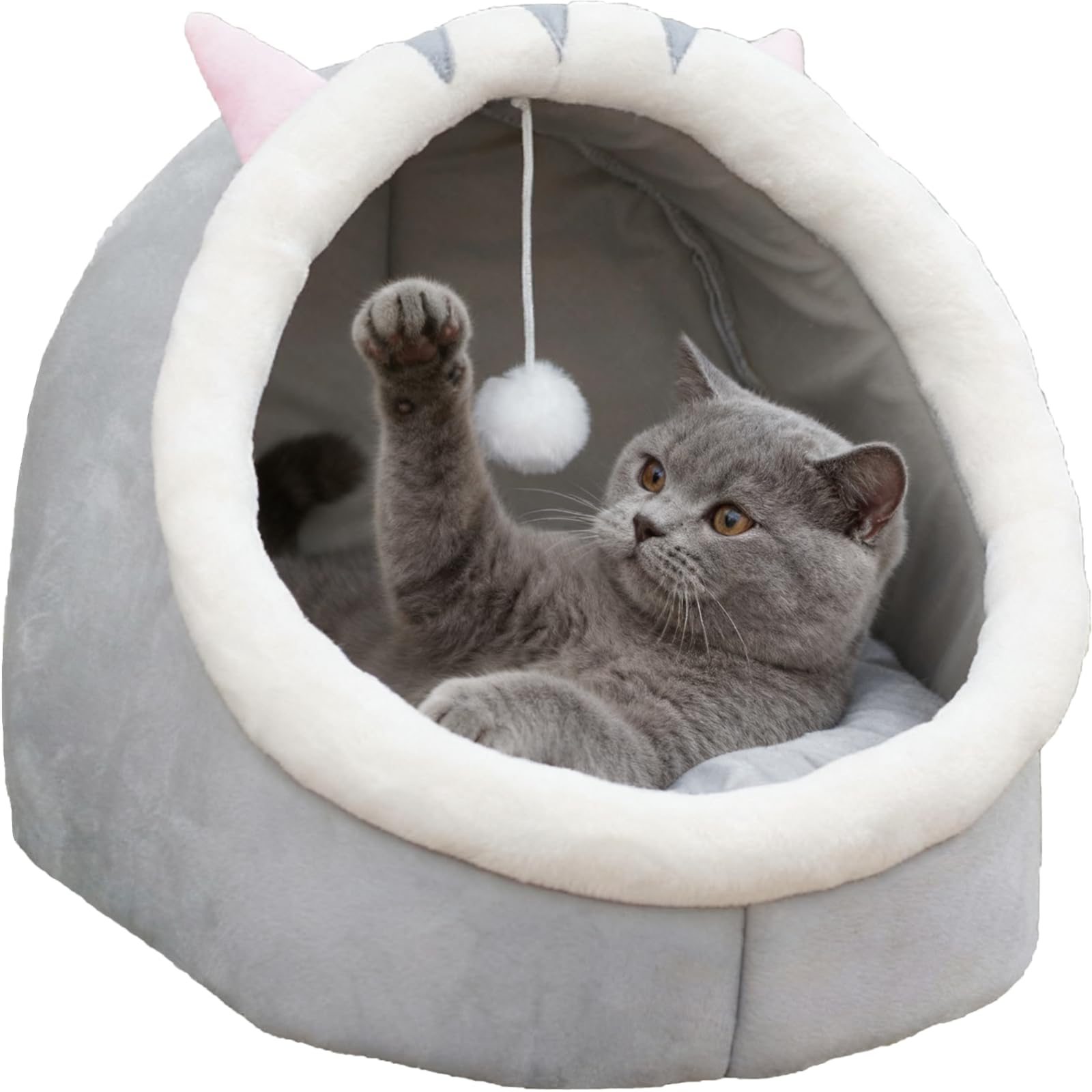Cat Beds for Indoor, Cats House with Hanging teaser toy, 2 in 1 Cat cave for playing and sleeping, Pet Bed suitable for Cats and Small Dogs