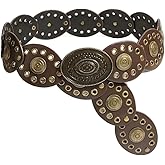 eartif Western Belts for Women Wide Western Cowboy Disc Belt Vintage Leather Belts Boho Waist Belts for Dress Jeans